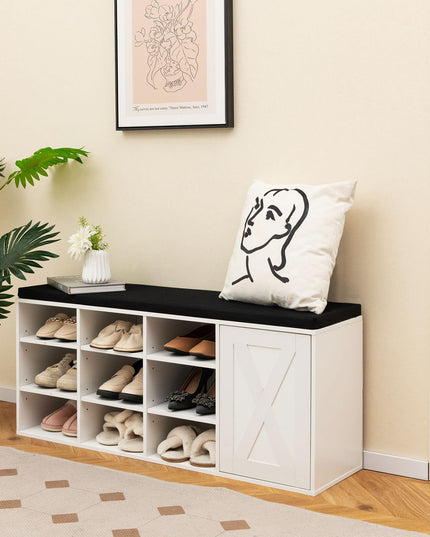 Giantex Shoe Bench, 3 Tier 9 Cubes Storage Bench with Adjustable Shelves (Rustic Brown)
