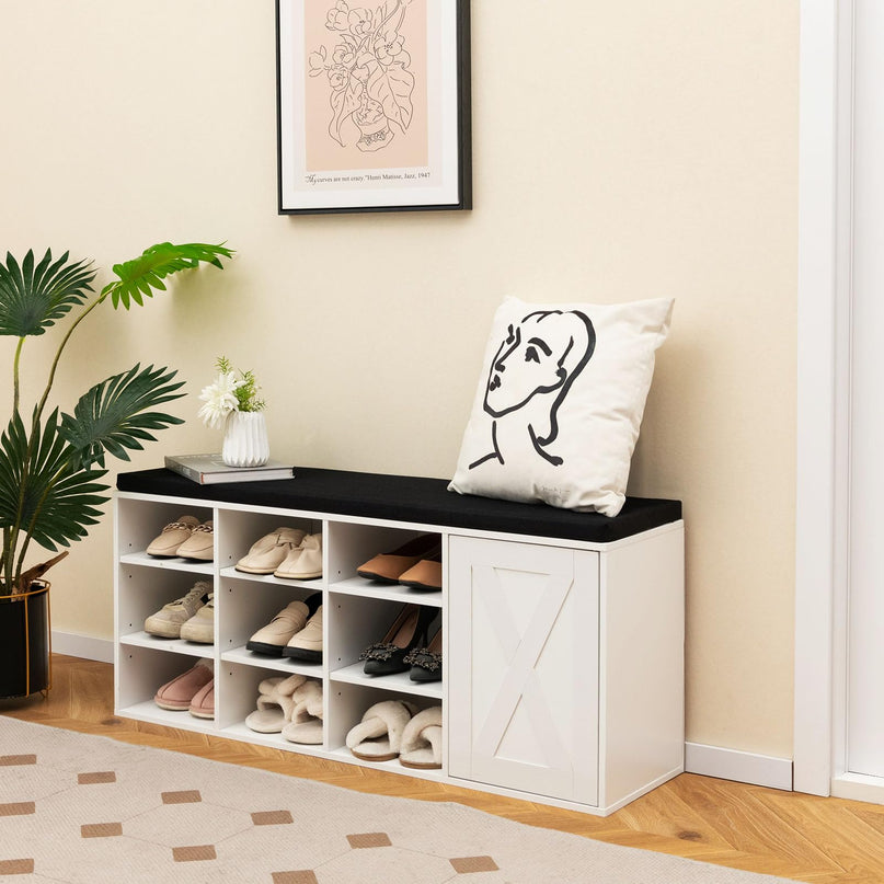 Giantex Shoe Bench, 3 Tier 9 Cubes Storage Bench with Adjustable Shelves (Rustic Brown)