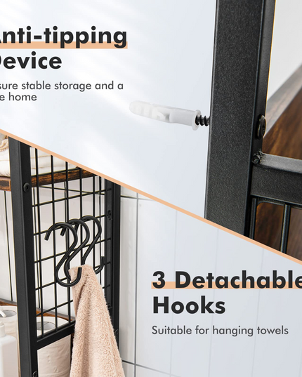 Giantex Over-The-Toilet Storage Shelf, 3-Tier Bathroom Space Saver with 3 Hooks (Rustic Brown)