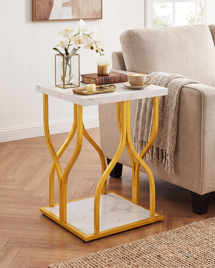 Giantex 2-Tier End Table with Storage Shelf & Gold Petal-Inspired Geometric Metal Frame