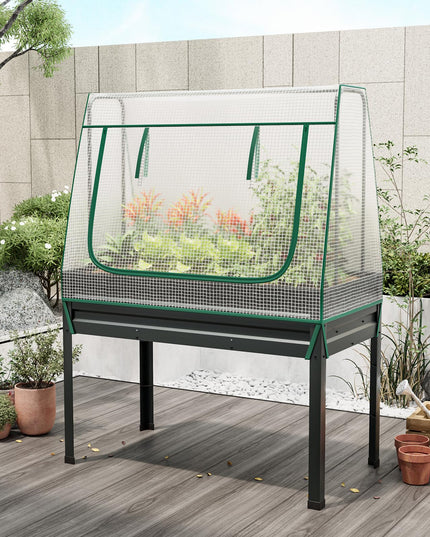 Giantex 3-in-1 Raised Garden Bed with Greenhouse Cover & Trellis Rope,  46”x23.5”x59” Raised Bed for Flower Herb Vegetable