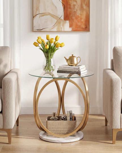 Giantex Round End Table Set of 1/2 Faux Marble Sofa Couch Side Table