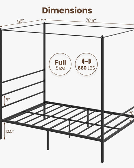 Giantex Full Size Metal Canopy Bed Frame, Modern Platform Bed Frame with 4 Poster & Headboard