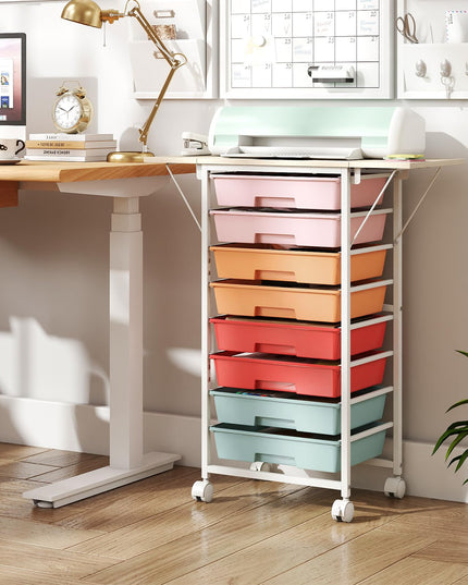 Giantex 8 Drawers Rolling Cart with Wheels Folding Wood Top