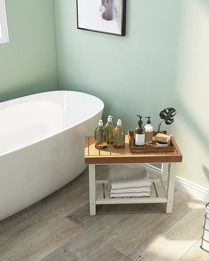 Giantex Shower Bench Stool Waterproof - HDPE Shower Seat with Storage Shelf for Shaving Legs