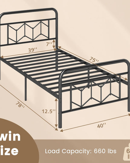 Giantex Metal Twin Bed Frames with Victorian Style Headboard & Footboard, Heavy Duty Slats Support Mattress Foundation