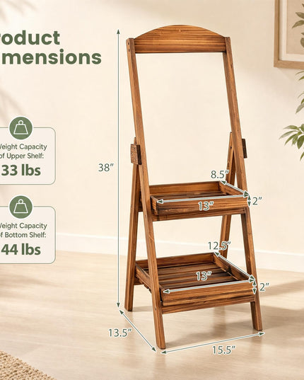 GIANTEX 2-Tier Ladder Plant Stand with Raised Edges