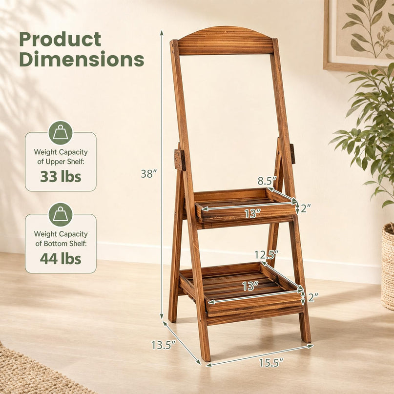 GIANTEX 2-Tier Ladder Plant Stand with Raised Edges