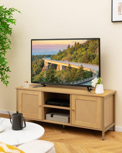 Giantex TV Stand for TVs up to 55'' - Farmhouse Entertainment Center with 2 Cabinets, Storage Shelves