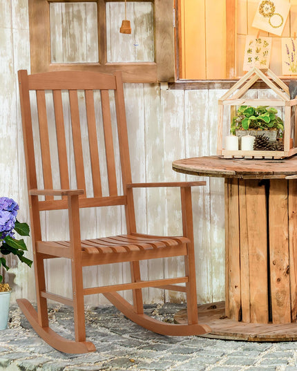 Giantex Wood Outdoor Rocking Chair - Eucalyptus Rocker Chair with Stable & Safe Rocking Base