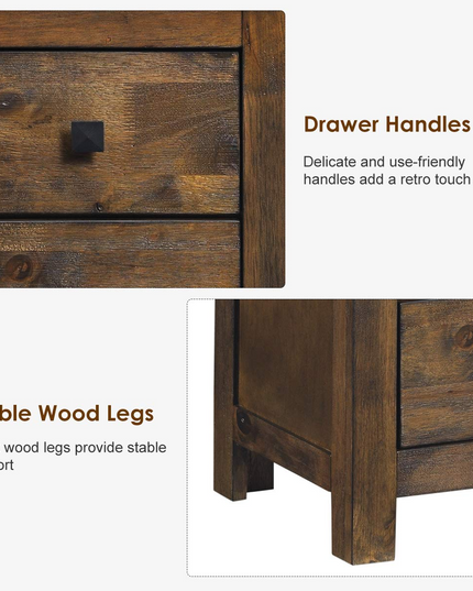 Giantex Nightstand with 2 Sliding Drawers, Full Assembled Rustic Multipurpose Storage Beside Table for Bedroom