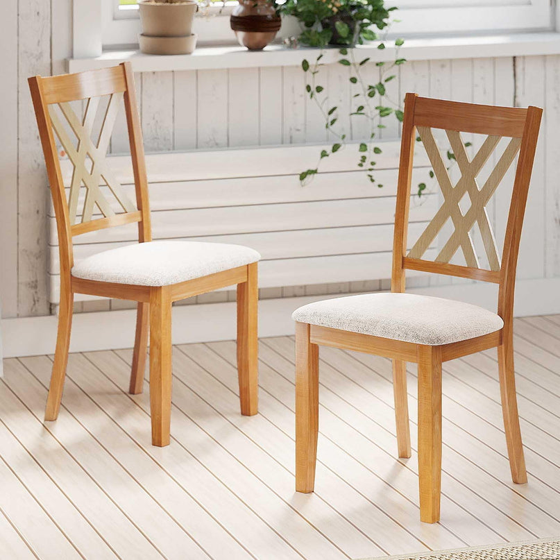 Giantex Wooden Dining Chairs Set of 2/4 Linen Fabric Upholstered Kitchen Chair