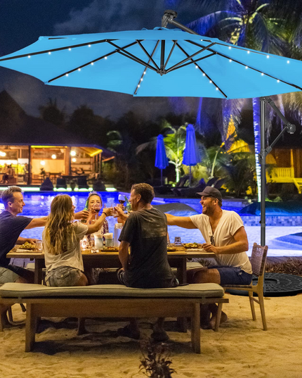 10 ft Pool Umbrellas with 32 LED Lights Solar Powered Offset Umbrella