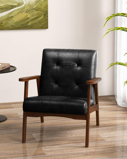 Giantex Mid Century Modern Accent Chair, Upholstered Tufted Armchair with Solid Rubber Wood Frame