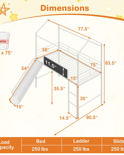 Giantex Twin Size House Loft Bed Low Loft Bedframe