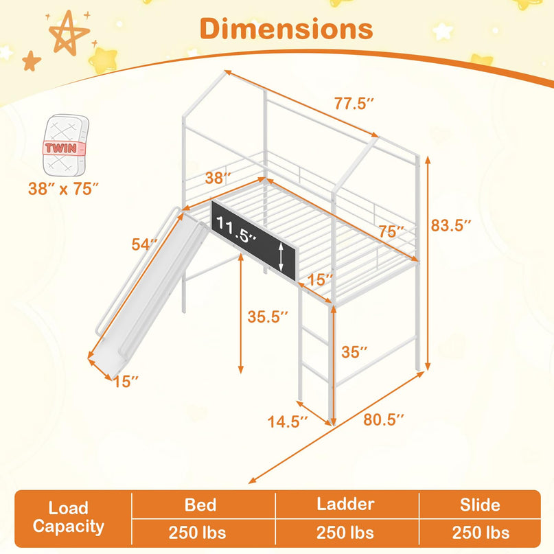 Giantex Twin Size House Loft Bed Low Loft Bedframe
