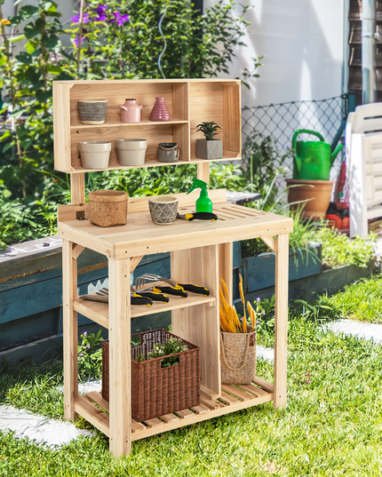 Giantex Potting Bench, Garden Potting Table with Storage Shelf