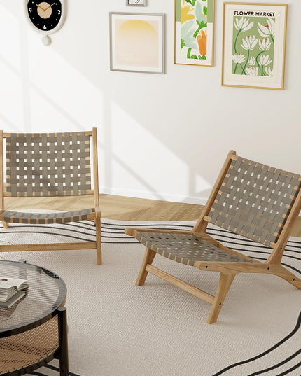 Giantex Woven Accent Chair Set of 1/2, Boho Mid Century Modern Armless Accent Chair w/Nylon Backrest & Seat
