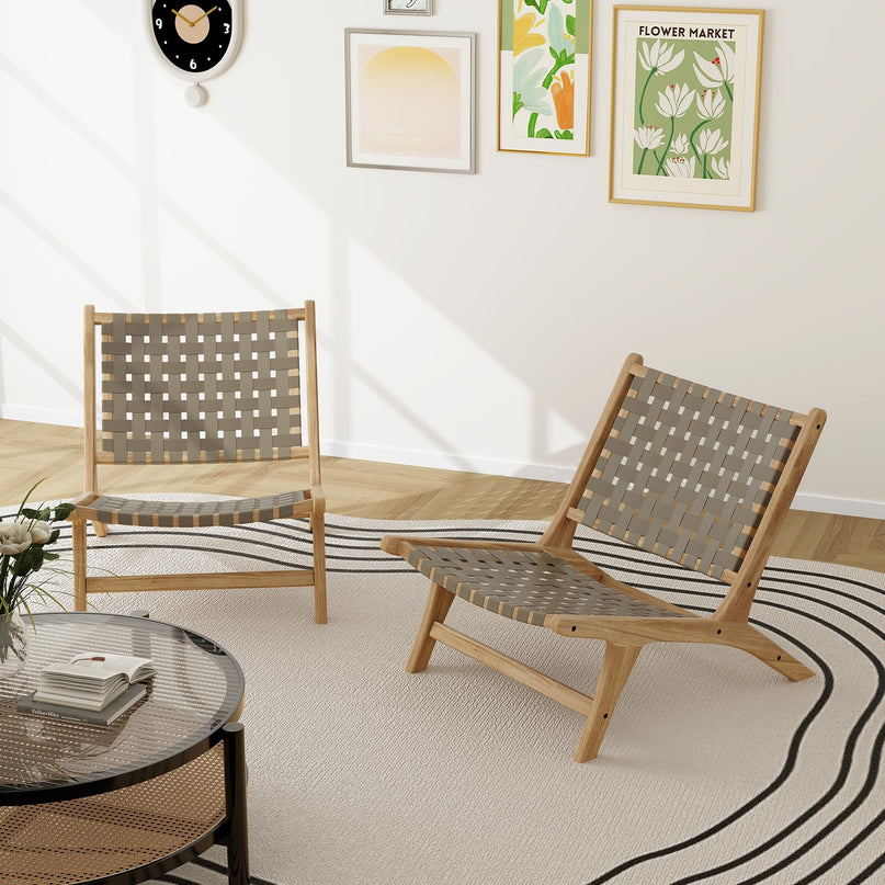 Giantex Woven Accent Chair Set of 1/2, Boho Mid Century Modern Armless Accent Chair w/Nylon Backrest & Seat