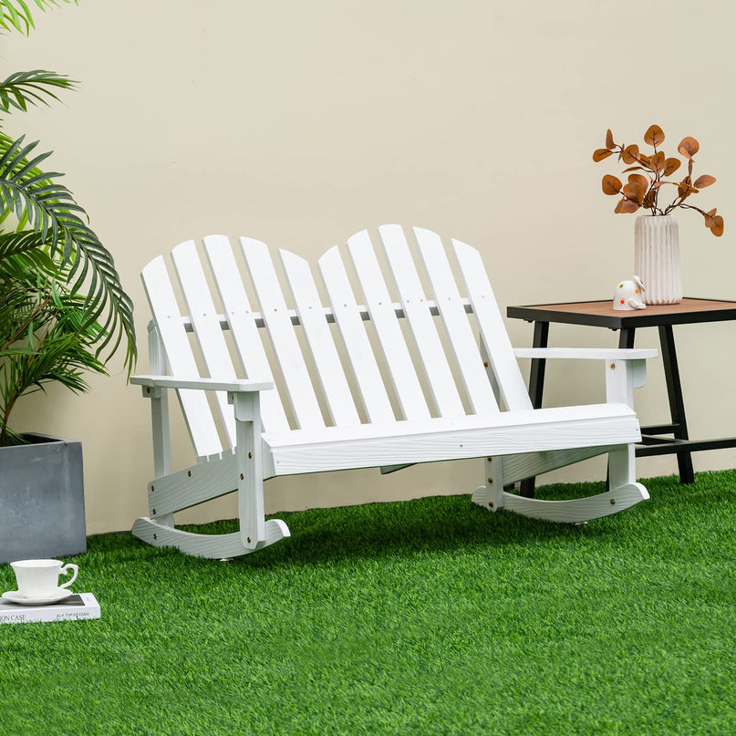 Giantex 2-Person Adirondack Rocking Chair - Kids Outdoor Rocking Bench with Slatted Seat, High Backrest