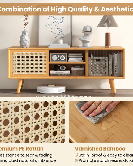 Giantex TV Stand for Living Room TVs up to 55”- Bamboo Entertainment Center