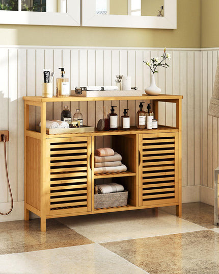 Giantex Bamboo Bathroom Storage Cabinet for Living Room Entryway Kitchen Dining Room