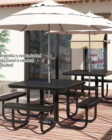 Giantex Picnic Table Set for 8 Persons, Heavy Duty Outdoor Table and Bench Set w/Umbrella Hole