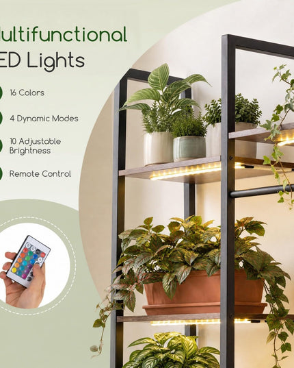 GIANTEX 10-Tier Plant Stand with LED Lights for Living Room