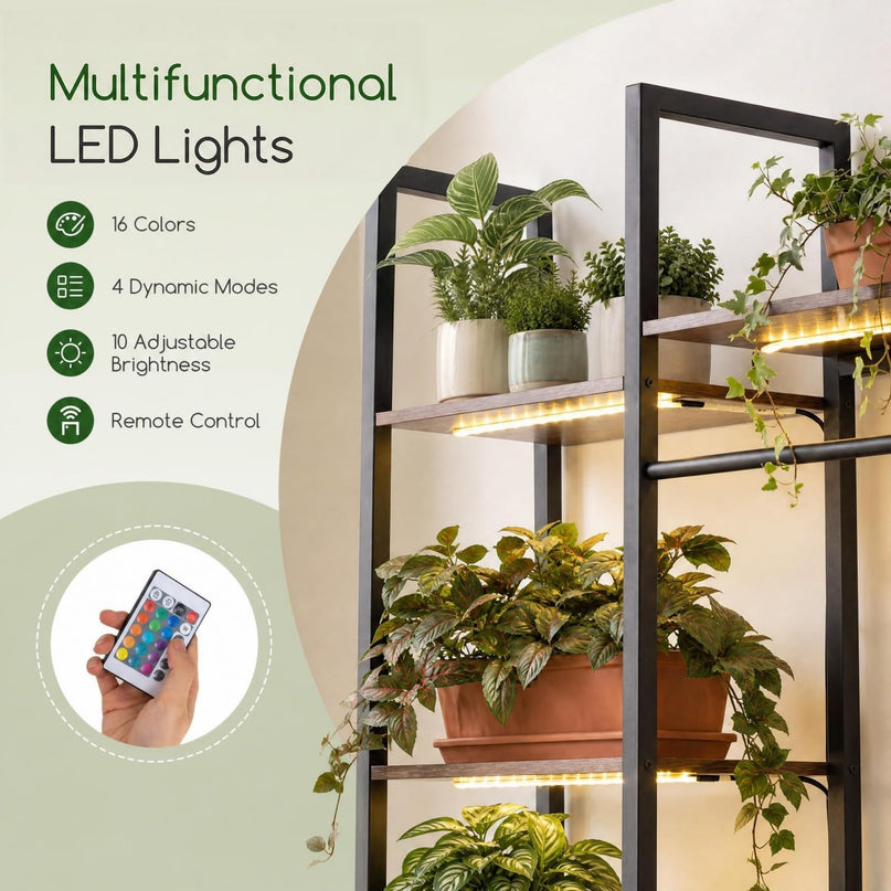 GIANTEX 10-Tier Plant Stand with LED Lights for Living Room