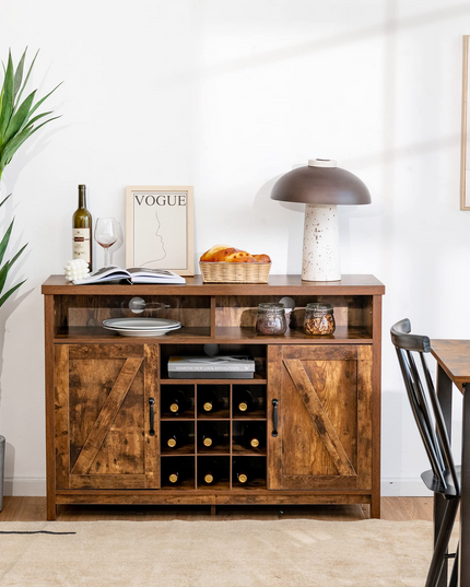 Giantex Buffet Sideboard, Farmhouse Kitchen Storage Cabinet, 9-Bottle Wine Rack & 2 Door Cabinets