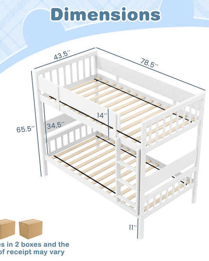 Giantex Wood Bunk Bed Twin Over Twin, Solid Wood Bunk Bed Frame with Ladder & Safety Guardrails