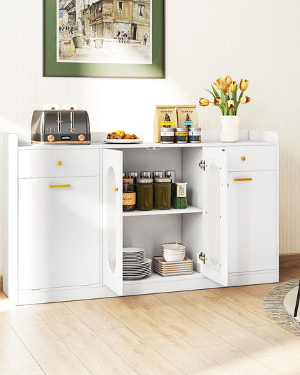 Giantex 55" Farmhouse Buffet Cabinet | Large Credenza w/Hidden Tilt Out Trash Can
