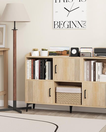 Giantex Storage Cabinet, Sideboard with 3 Doors, 3 Open Compartments, Bookcase with 5 Raised Metal Legs