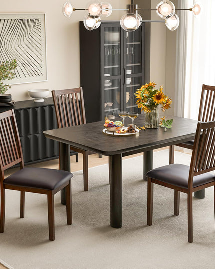 Giantex Wooden Dining Chairs Set, Upholstered Kitchen Chairs w/Slat Back, Wear-Resistant PVC Leather