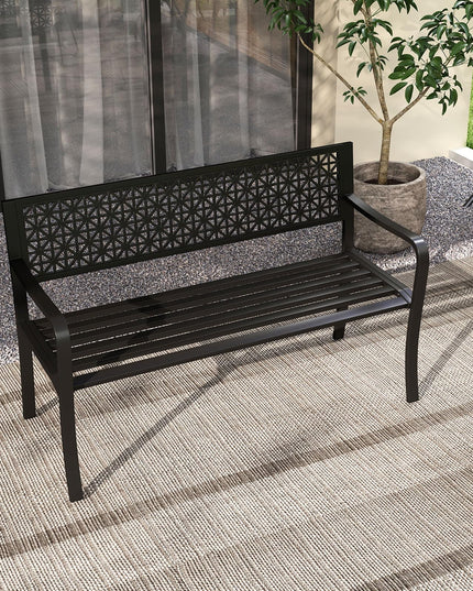 Giantex Patio Bench with Geometric Backrest for Garden