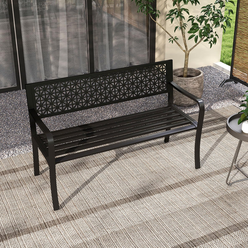 Giantex Patio Bench with Geometric Backrest for Garden