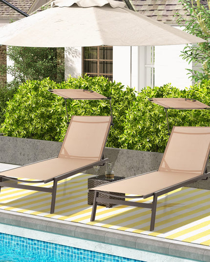 Outdoor Chaise Lounge Chair- Tanning Chair with Sunshade - Giantex
