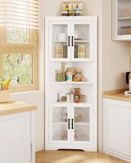 Giantex 67" Tall Corner Cabinet w/ 4 Tempered Glass Doors for Bathroom