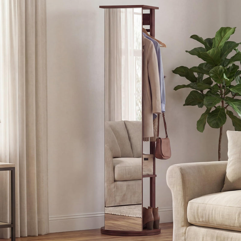 Giantex 66" Wood Floor Standing Mirror with 2 Clothes Rods for Bedroom