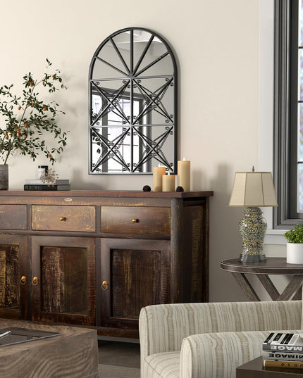 CHARMAID Arched Window Pane Mirror - 34"x23" Arch Wall Mounted Decorative Mirror