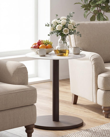 Giantex Round Marble Side Table w/Stone Finish & Wooden Pedestal (1/2)
