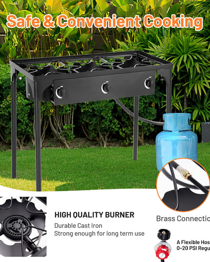 Giantex 225,000 BTU Outdoor Triple Burner Stove, High Pressure 3 Burner Stand Max