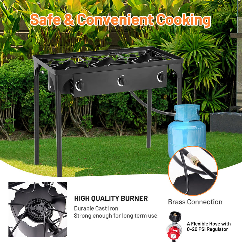 Giantex 225,000 BTU Outdoor Triple Burner Stove, High Pressure 3 Burner Stand Max