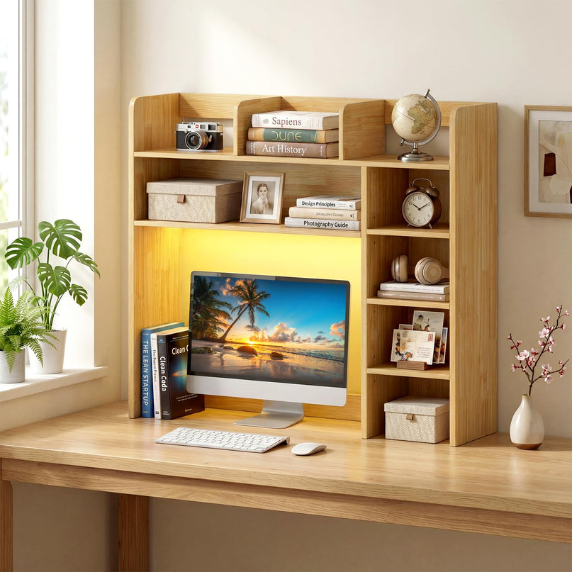 Giantex 35.5" Desktop Bookshelf with LED Lights