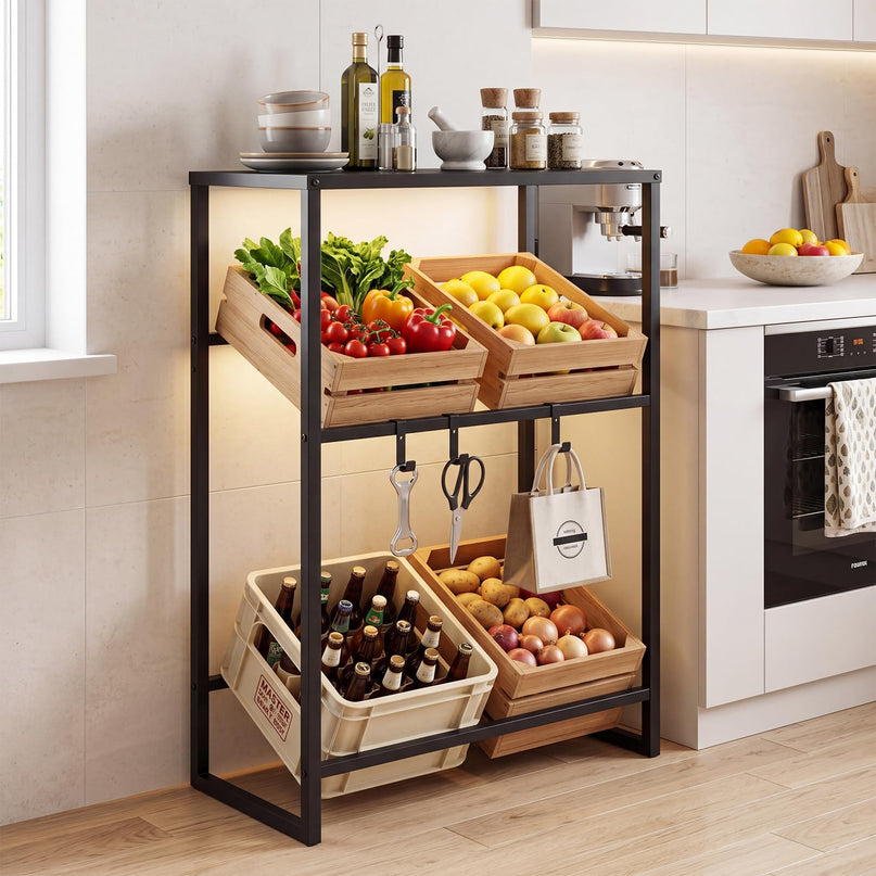 Giantex 3-Tier Drink Crate Rack | Heavy-duty Metal Storage Rack with Shelf