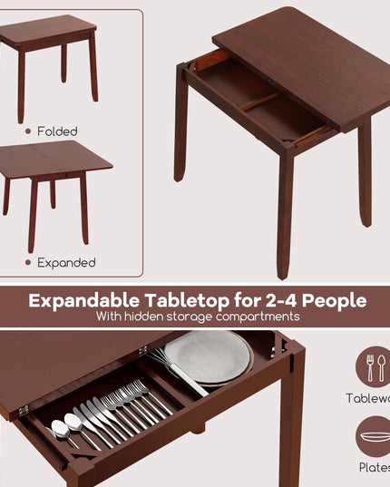 Giantex Dining Table Set for 2 OR 4, Kitchen Table Chairs Set, Expandable Dining Table with Upholstered Folding Dining Chairs