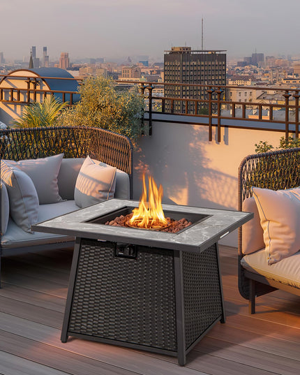 Giantex 35" Rattan Propane Gas Fire Pit - Outdoor Gas Fire Table