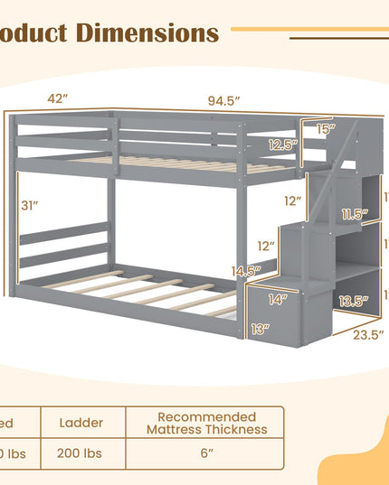 Giantex Twin Over Twin Bunk Bed with Stairs