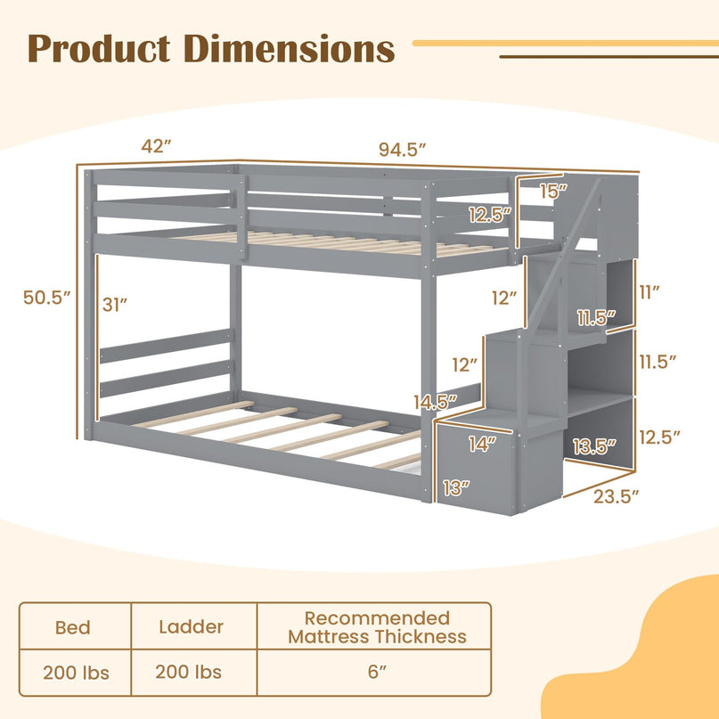 Giantex Twin Over Twin Bunk Bed with Stairs