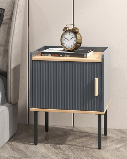 Giantex Table de Chevet avec Rangement, Table de Chevet avec Armoire à Porte Unique, Petit Espace, Gris